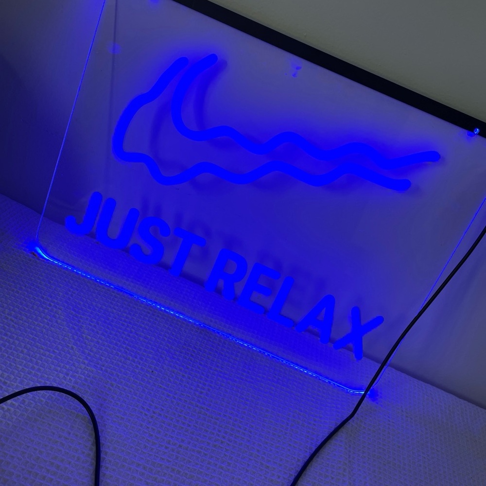 Blue Neon 'Just Relax' Sign 16” by 12” USB no block included adjustable bright - Picture 5 of 16